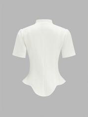 Stand Collar Button Front Asymmetrical Hem Blouse