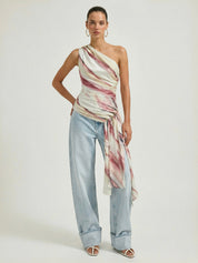 Tie Dye One Shoulder Cutout Top