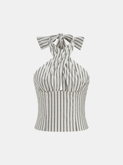 Striped Cotton Crisscross Halter Top