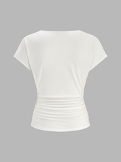 Cowl Neck Ruched Short Sleeve Top