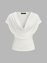 Cowl Neck Ruched Short Sleeve Top