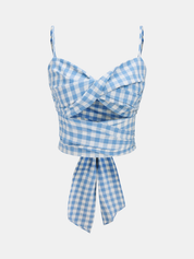Gingham Wrap Tie Cami Top & Midi Skirt Set