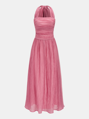 Crinkled Textured Halter Maxi Dress
