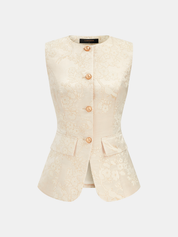 Floral Jacquard Sleeveless Vest & Shorts Set