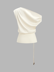 One Shoulder Belted Satin Top
