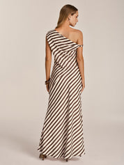 One Shoulder Striped Chiffon Maxi Dress