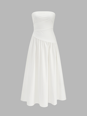 Strapless Ruched Flowy Maxi Dress