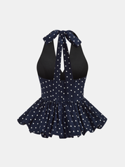 Linen Blend Polka Dot Peplum Top & Pants Set