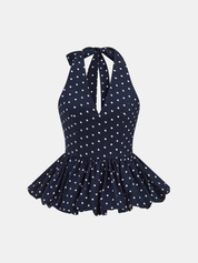 Linen Blend Polka Dot Peplum Top & Pants Set