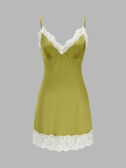 Lace Trim Satin Cami Mini Dress