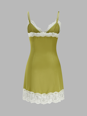 Lace Trim Satin Cami Mini Dress