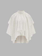 Layered Polka Dot High Neck Cape Blouse