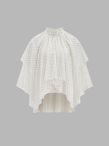 Layered Polka Dot High Neck Cape Blouse