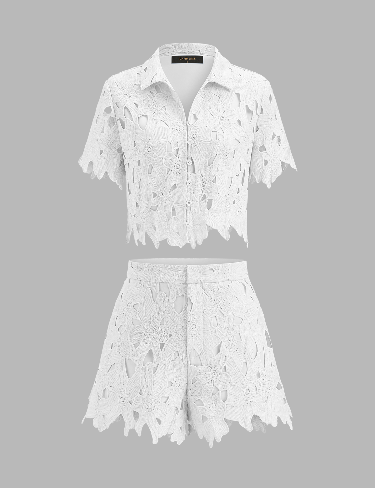 Floral Lace Cropped Shirt & Shorts Set