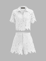 Floral Lace Cropped Shirt & Shorts Set