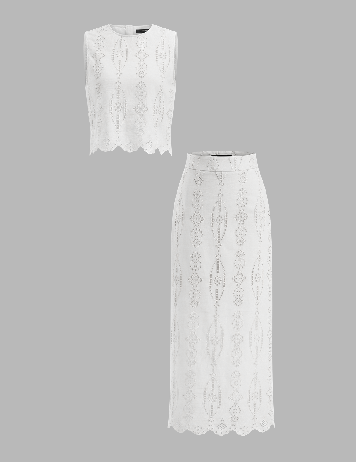 Cotton Eyelet Embroidery Top & Midi Skirt Set