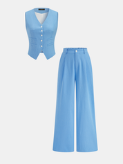 Cotton Linen V-Neck Vest & Pants Set