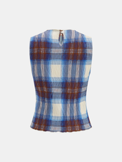 Plaid Crinkle Sleeveless Top