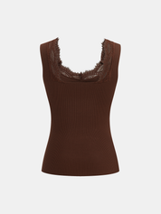 Lace Trim Ribbed Knit Tank Top