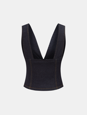 Metal Button Denim Deep V-Neck Tank Top