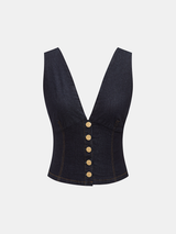 Metal Button Denim Deep V-Neck Tank Top