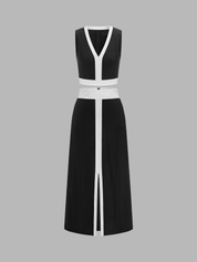 Contrast Trim Crop Top & Slit Midi Skirt Set