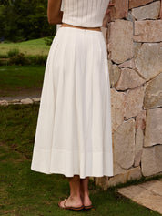 Cotton Linen Pleated Maxi Skirt