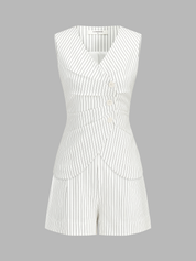 Pinstripe Asymmetric Button Vest & Shorts Set