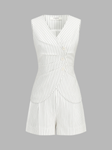 Pinstripe Asymmetric Button Vest & Shorts Set