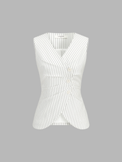 Pinstripe Asymmetric Button Vest & Shorts Set