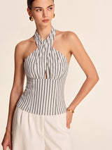 Striped Cotton Crisscross Halter Top