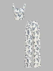 Floral Print Crop Cami Top & Wide Leg Pants Set