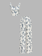 Floral Print Crop Cami Top & Wide Leg Pants Set