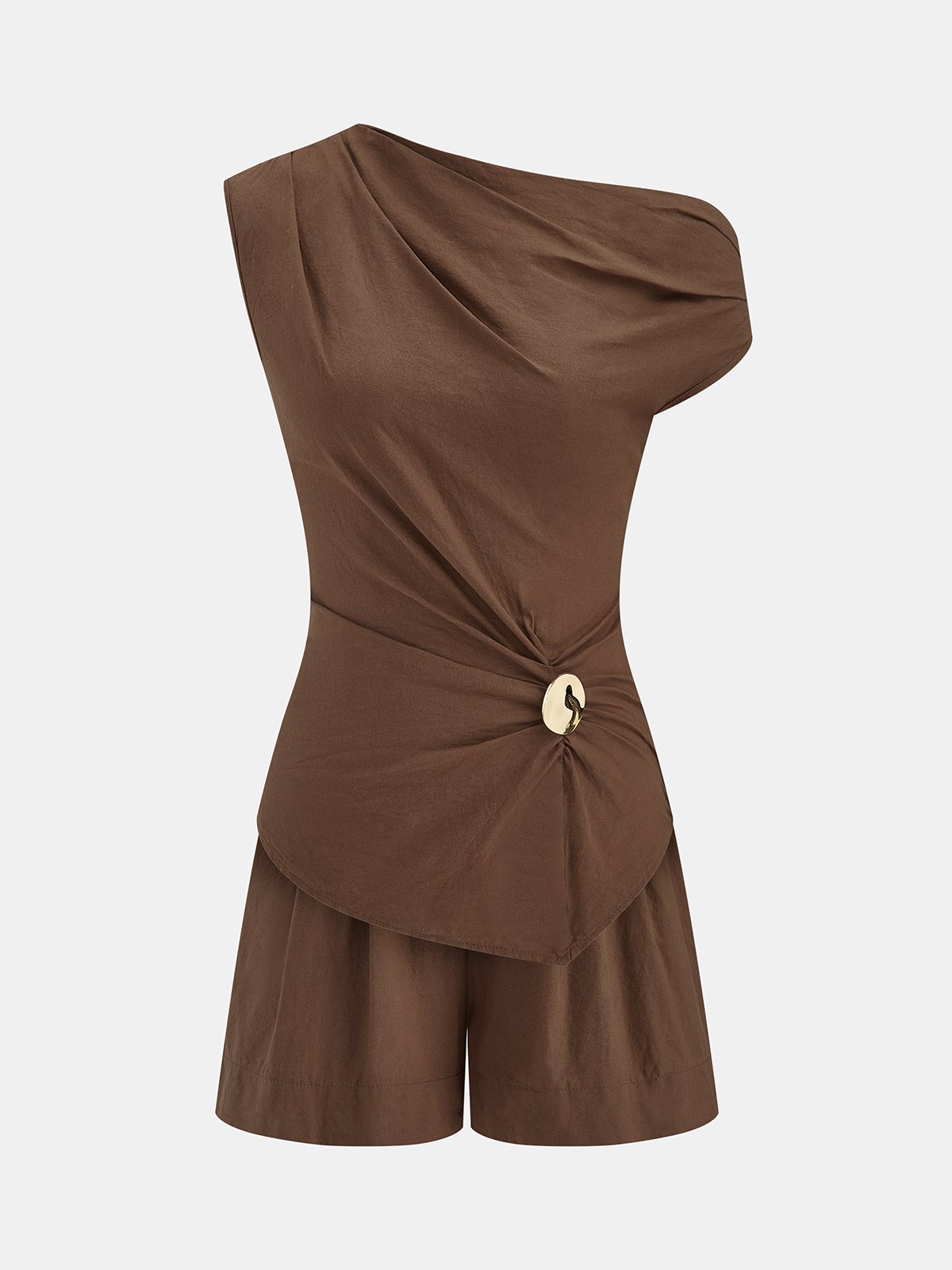 Cotton Blend Asymmetrical Top & Shorts Set