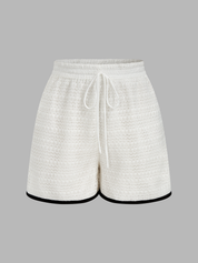 Knitted Contrast Binding Tie Front Top & Shorts Set