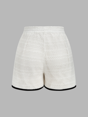 Knitted Contrast Binding Tie Front Top & Shorts Set