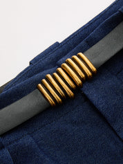 Faux Denim Belted Pleated Shorts