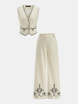 Cotton Linen Embroidered Vest & Pants Set