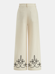 Cotton Linen Embroidered Vest & Pants Set