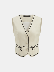 Cotton Linen Embroidered Vest & Pants Set