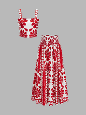 Floral Print Cami Top & Smocked Skirt Set