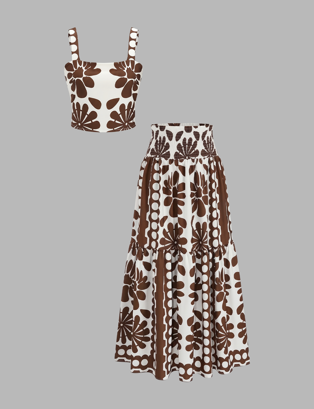 Floral Print Cami Top & Smocked Skirt Set