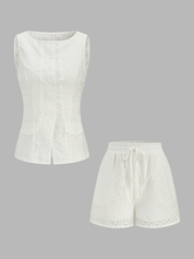 Eyelet Embroidered Tank Top & Shorts Set