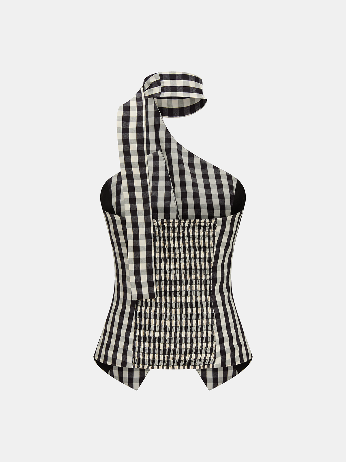 Cotton Blend Gingham Buttoned Halter Top
