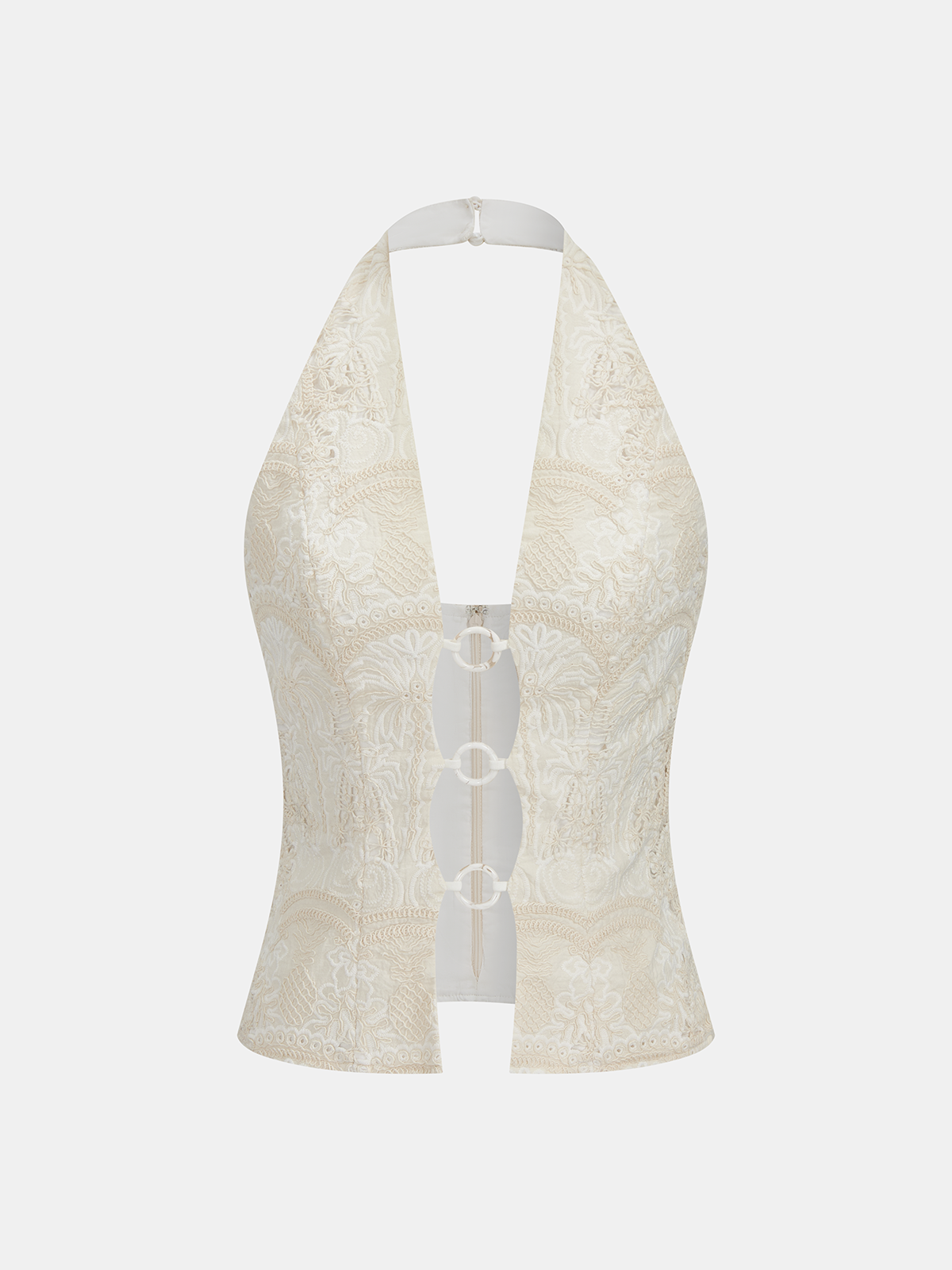 Embroidered Cotton Blend Halter Tank Top