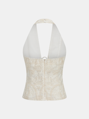 Embroidered Cotton Blend Halter Tank Top