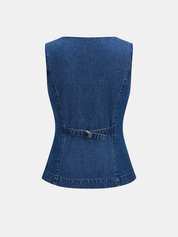 Metal Button Denim Vest & Shorts Set