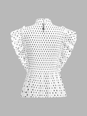 Polka Dot Ruffle Sleeve High Neck Blouse