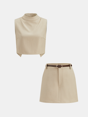Backless Crop Vest & Belted Skort Set