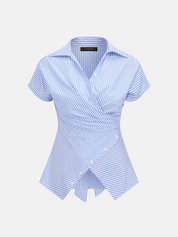 Striped Short Sleeve Wrap Tie-Back Shirt